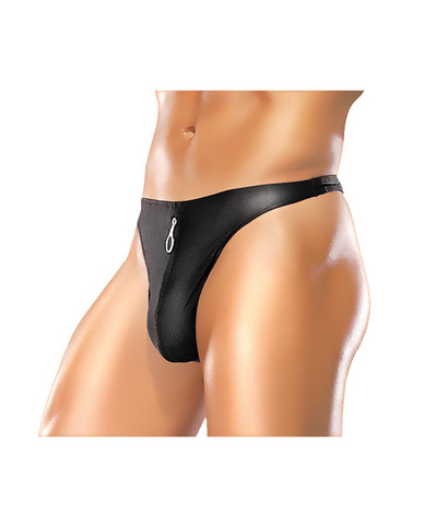 Male power zipper thong black l/xl