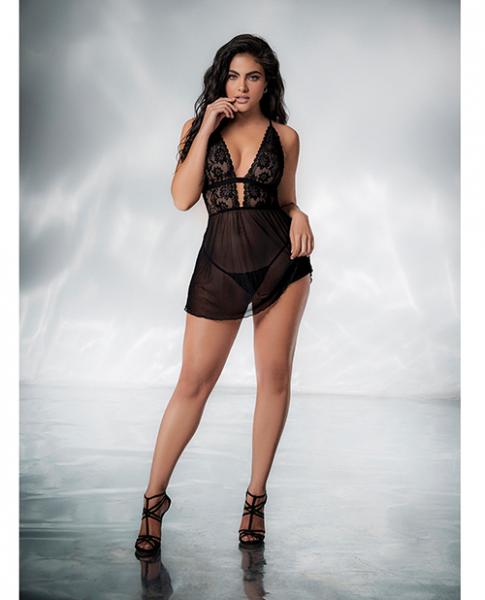 Lace & Mesh Babydoll & G-string Black L/xl