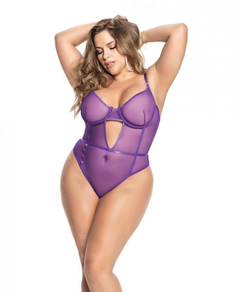 Underwire Sheer Mesh Teddy W/adjustable Straps & Crotch Closure Orchid 1x/2x - Click Image to Close