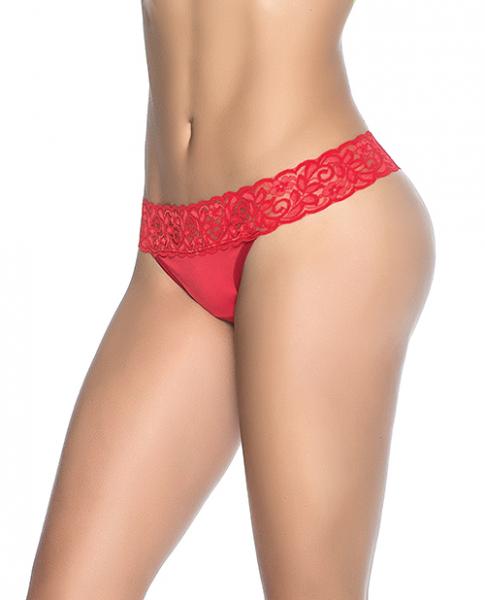 Lace Trim Thong Red Lg - Click Image to Close