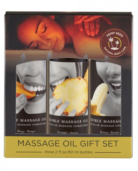 Earthly Body Edible Massage Oil Gift Set: Banana, Mango & Pineapple 2oz