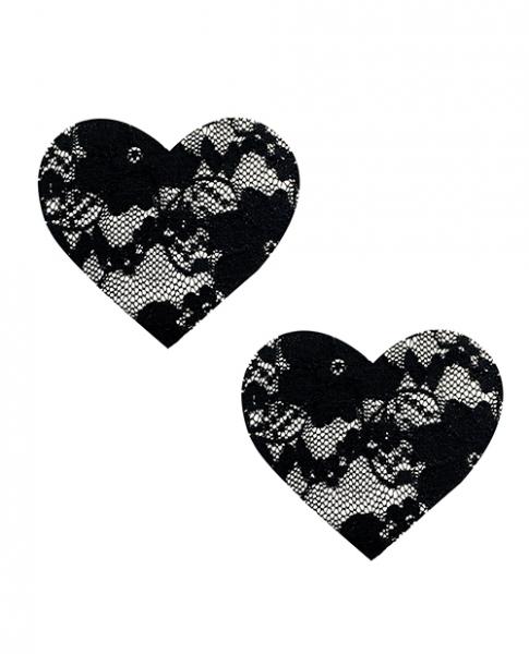 Neva Nude Lace Heart Pasties - Black O/s