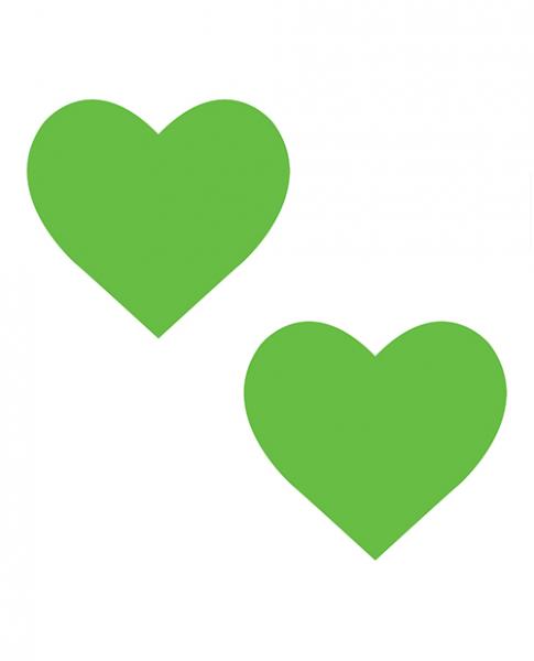 Neva Nude Temperature Reactive Heart Pasties - Neon Green - Click Image to Close