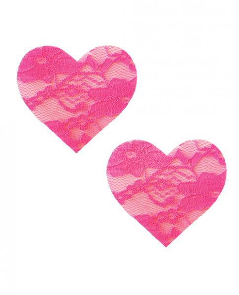 Neva Nude Black Light Lace Heart Pasties - Pink O/s - Click Image to Close