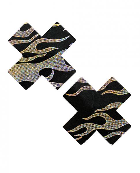 Neva Nude Robo Meltdown Holographic X Factor Pasties - Black/silver O/s - Click Image to Close