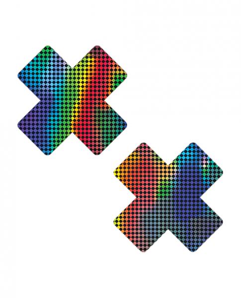 Neva Nude Holographic X Factor Pasties - Rainbow/black O/s - Click Image to Close