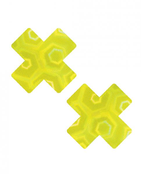 Neva Nude Holographic X Factor Pasties - Neon Yellow O/s