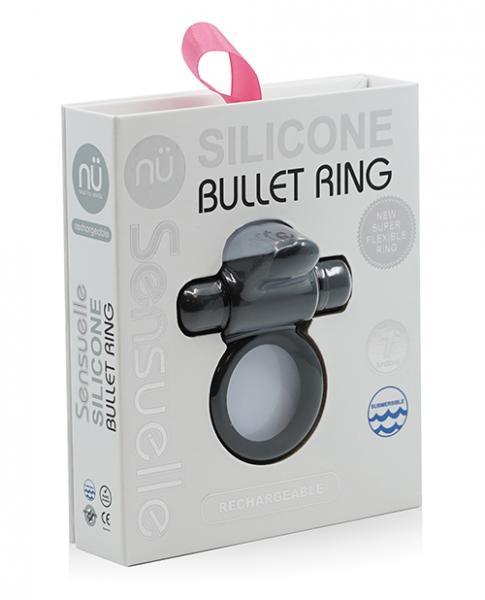 Sensuelle 7 Function Silicone Bullet Ring - Black - Click Image to Close