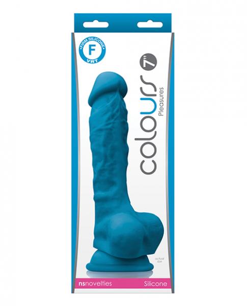 Colours Pleasures 7" Dong W/balls & Suction Cup - Blue - Click Image to Close