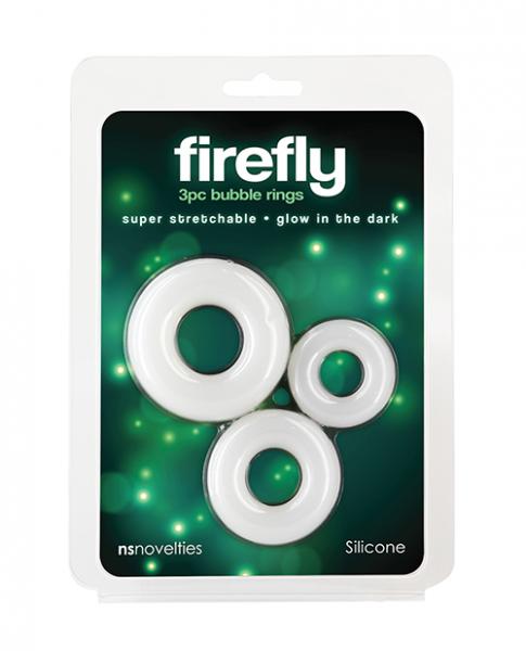 Firefly Glow In The Dark Bubble Cock Rings - White, Pack Of 3