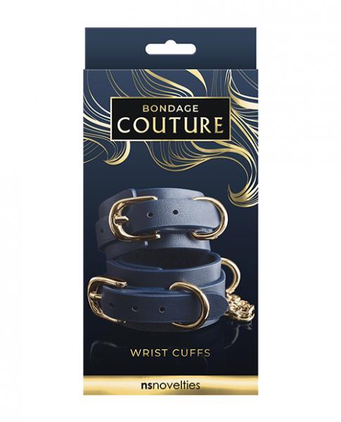 Bondage Couture Vinyl Wrist Cuff - Blue - Click Image to Close