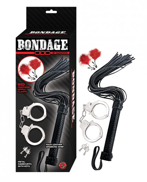 Bondage By Nasstoys Whip & Cuff Set - Red