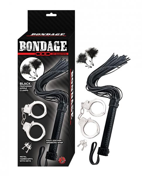 Bondage By Nasstoys Whip & Cuff Set - Black