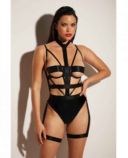 Fetish Lethal Underwire Peek A Boo Vinyl Teddy W/choker Black Sm