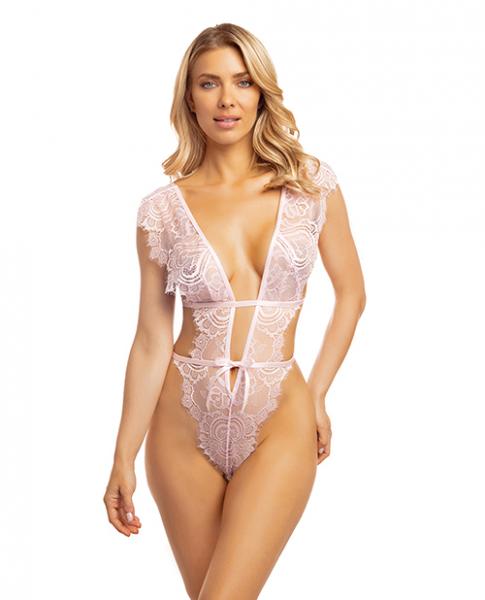 Imani Eyelash Lace Soft Cup High Leg Teddy Pink Tulle L/xl - Click Image to Close