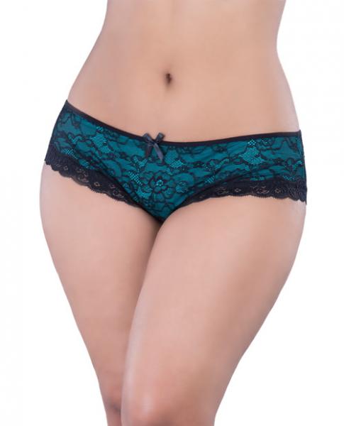 Cage Back Lace Panty Black Teal 3X/4X - Click Image to Close