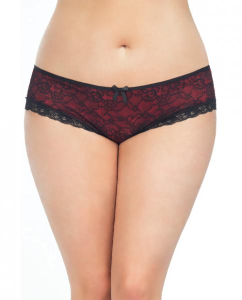 Cage Back Lace Panty Black Red 1X/2X - Click Image to Close