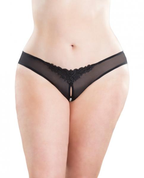 Crotchless Thong with Pearls Black 3X/4X