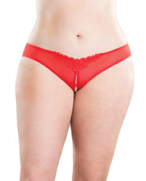 Crotchless Thong Panty with Pearls Red 1X/2X - Click Image to Close