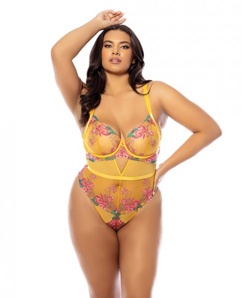 Elisabeth Unlined Underwire Embroidered Teddy - Yellow 1x