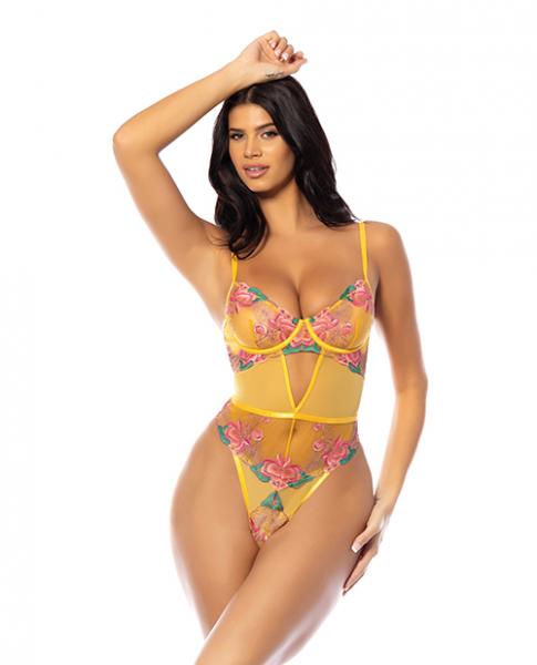 Elisabeth Unlined Underwire Embroidered Teddy - Yellow Xl