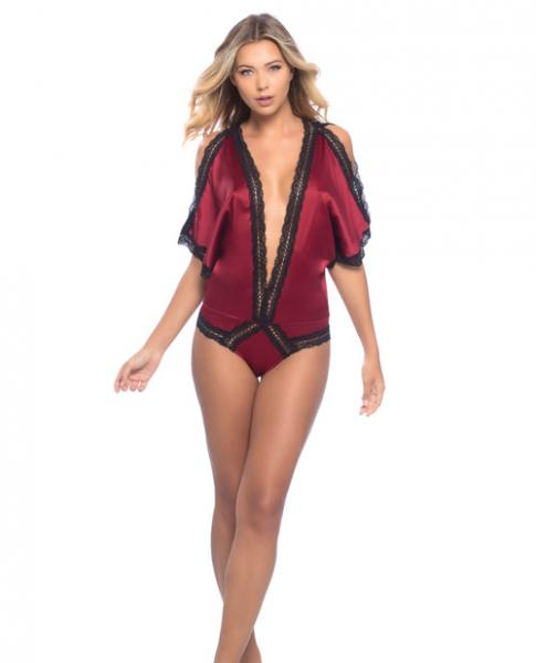 Bridgette Draped Satin Teddy Lace Edges Red Black Lg - Click Image to Close