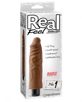 Real feel no. 1 long 7.5in waterproof vibe - brown multi speed