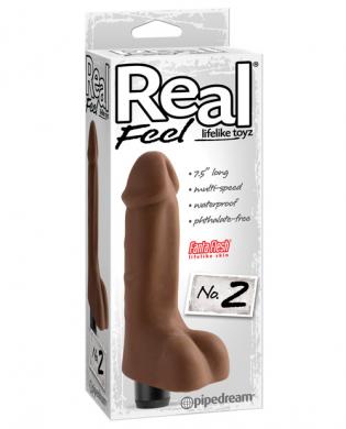 Real feel no.2 long 8in waterproof vibe - brown multi speed