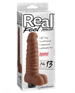 Real feel no. 13 long 8.5in waterproof vibe - brown multi speed