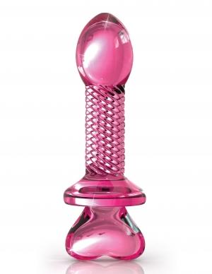 Icicles No 82 Hand Blown Glass Butt Plug Ribbed Pink - Click Image to Close