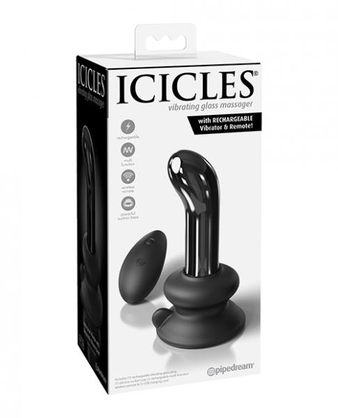 Icicles No. 84 Hand Blown Glass Vibrating Butt Plug W/remote - Black