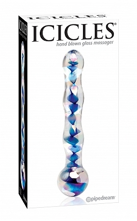 Icicles no. 8 hand blown glass massager - clear w/inside blue swirls - Click Image to Close