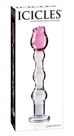 Icicles no. 12 hand blown glass massager - clear w/rose tip