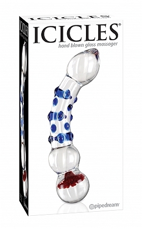 Icicles no. 18 hand blown glass massager - clear w/blue knobs