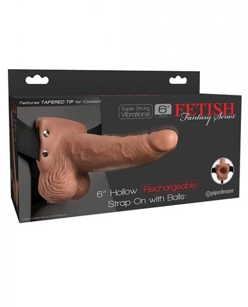 Fetish Fantasy Series 6" Hollow Rechargeable Strap On W/balls - Tan - Click Image to Close