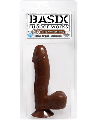 Basix rubber works 6.5in dong w/suction cup - brown