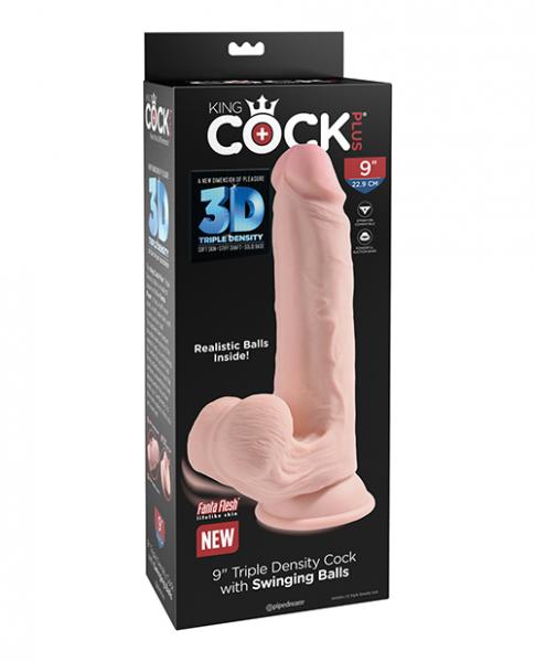 King Cock Plus 9" Triple Density Cock W/swinging Balls - Ivory - Click Image to Close