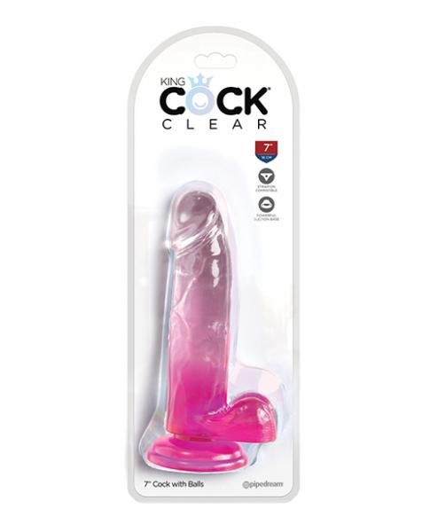 King Cock Clear 7" Cock W/balls - Pink - Click Image to Close