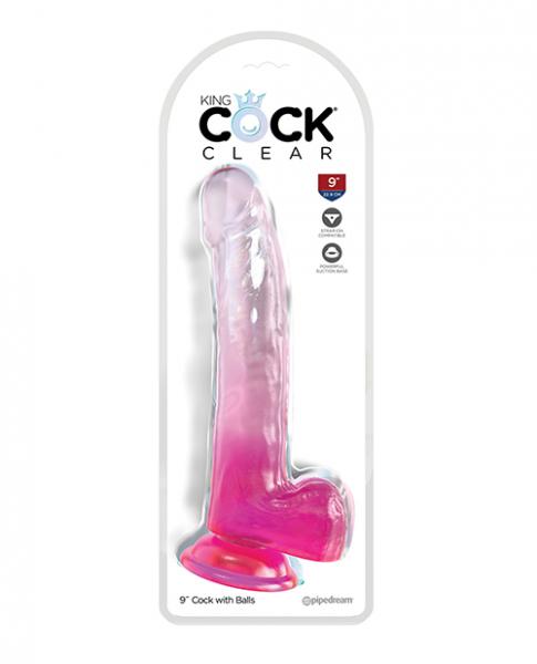 King Cock Clear 9" Cock W/balls - Pink - Click Image to Close