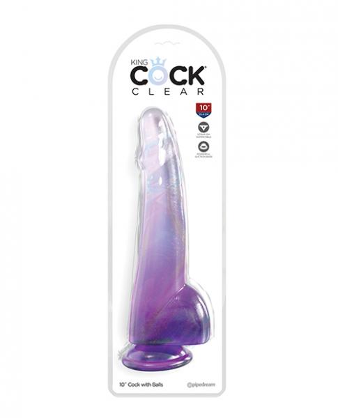 King Cock Clear 10" Cock W/balls - Purple