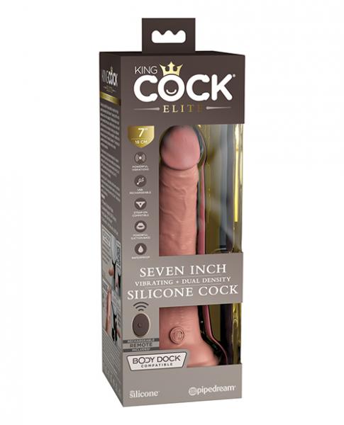 King Cock Elite 7" Dual Density Vibrating Silicone Cock W/remote - Light