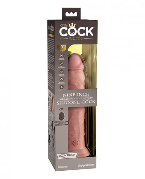 King Cock Elite 9" Dual Density Vibrating Silicone Cock W/remote - Light