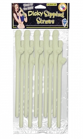 Dicky straws (10 pack) glow in the dark - Click Image to Close