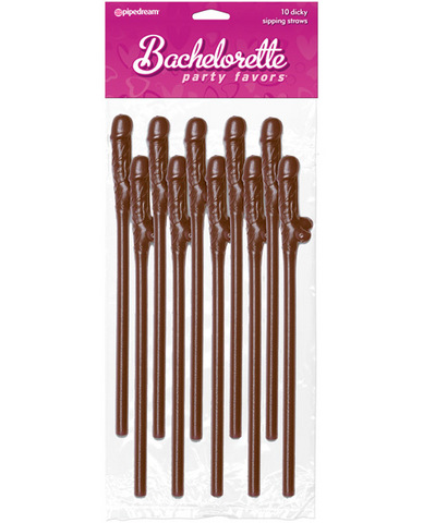 Bachelorette party favors pecker straws - brown pack of 10