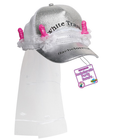 Bachelorette party white trash trucker cap w/veil - Click Image to Close