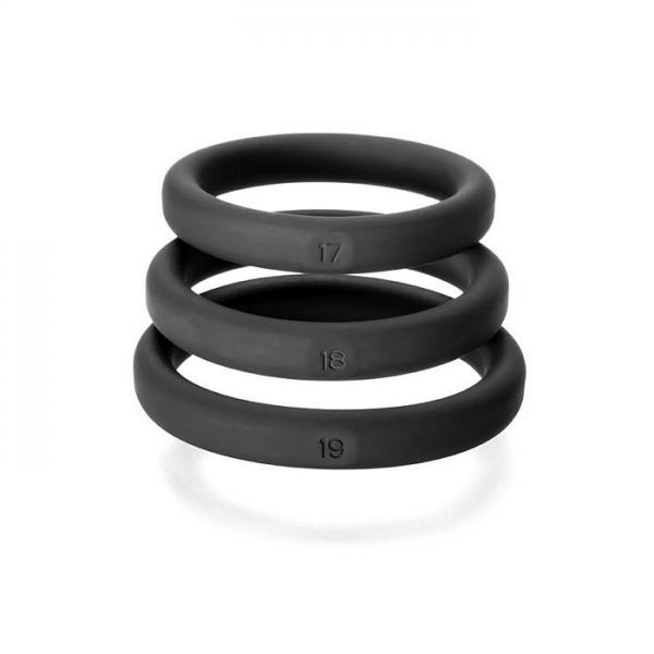 Xact-Fit Cockring 3 Ring Kit M/L Black Silicone - Click Image to Close