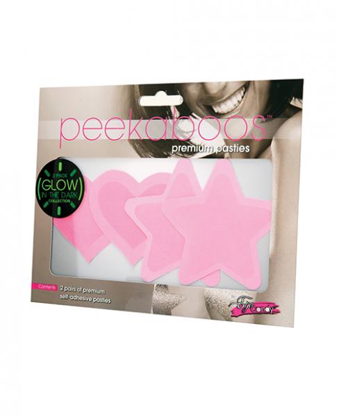 Peekaboos Glow In The Dark Hearts & Stars - Hot Pink 2 Pairs - Click Image to Close