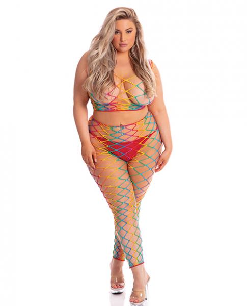 Pink Lipstick Roy G. Biv 2 Pc Bodystocking Rainbow Qn - Click Image to Close