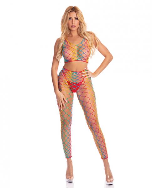 Pink Lipstick Roy G. Biv 2 Pc Bodystocking Rainbow O/s