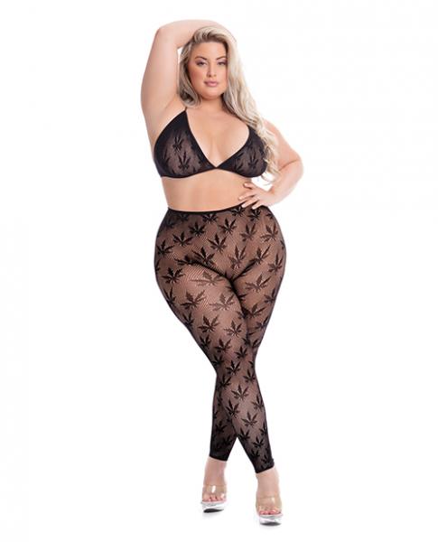 Pink Lipstick All About Leaf Bra & Leggings Black Qn - Click Image to Close